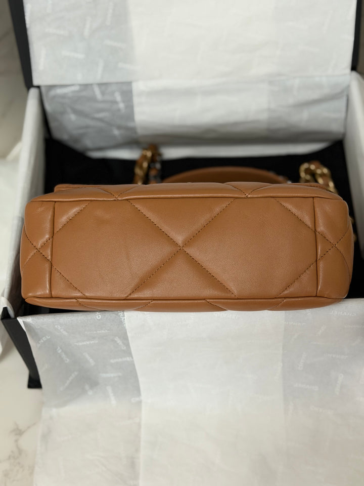 CHANEL Caramel Brown Lambskin Mixed Hardware 19 Size Small Medium Flap bag from 2022
