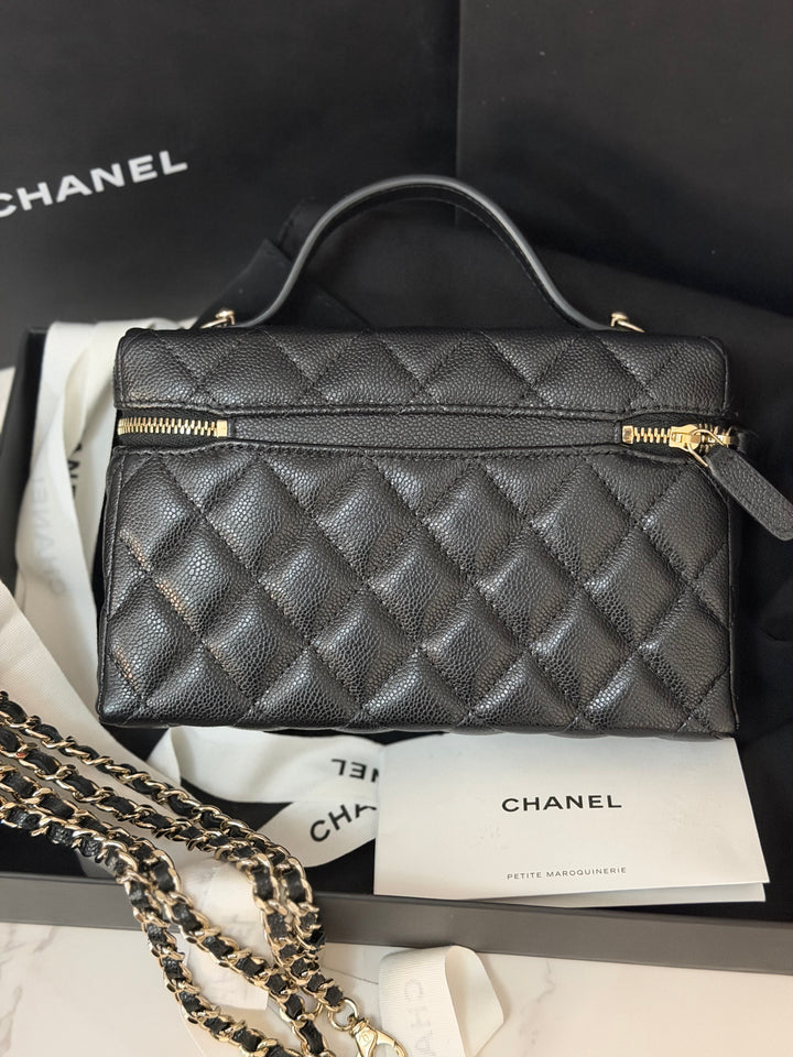 CHANEL Black Caviar LGHW Long Vanity with top handle and detachable chain