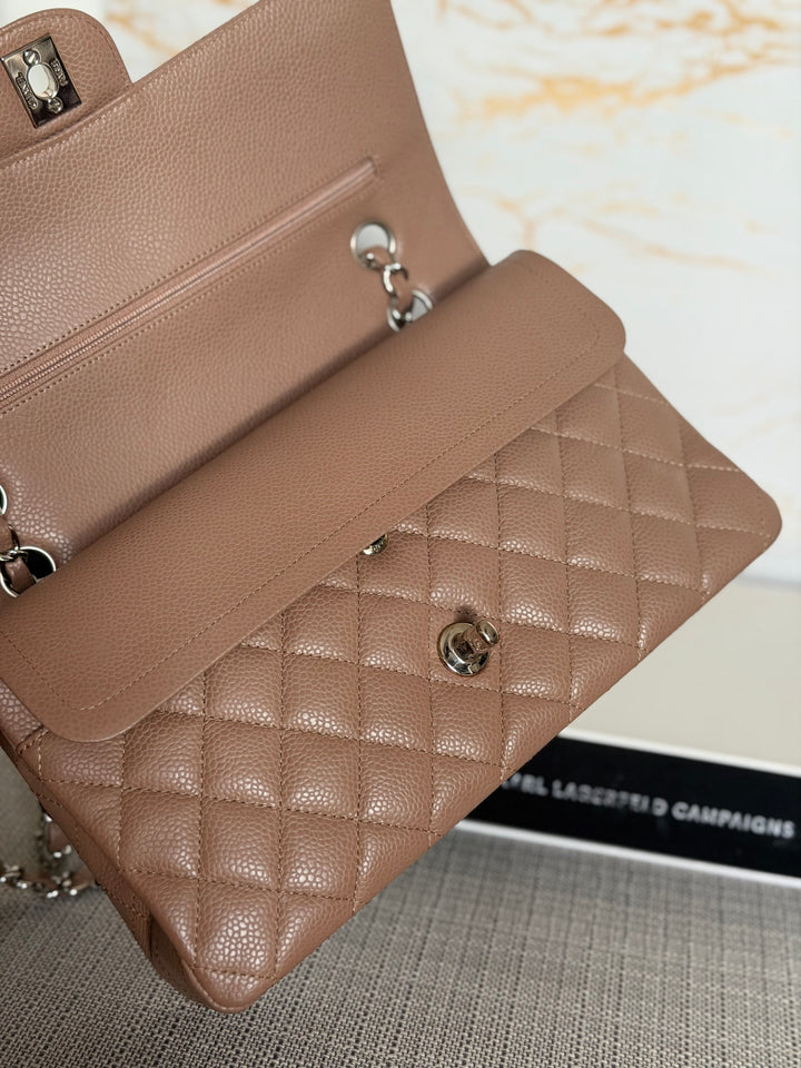 CHANEL series 13 Dark Beige Taupe Caviar SHW Medium ML Classic Double Flap Bag 2011