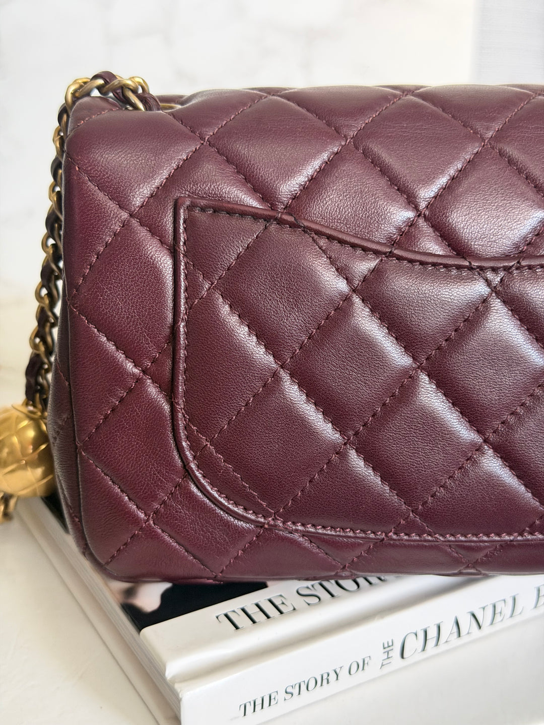 CHANEL 21B Burgundy Lambskin Aged GHW Pearl Crush Mini Rectangular Flap Bag 2021