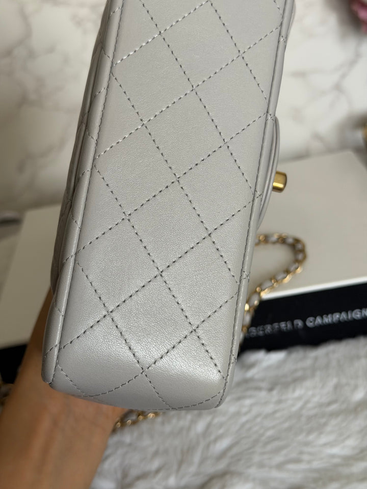 CHANEL 21A Grey Lambskin Aged GHW Top Handle Mini Rectangular Flap Bag 2021