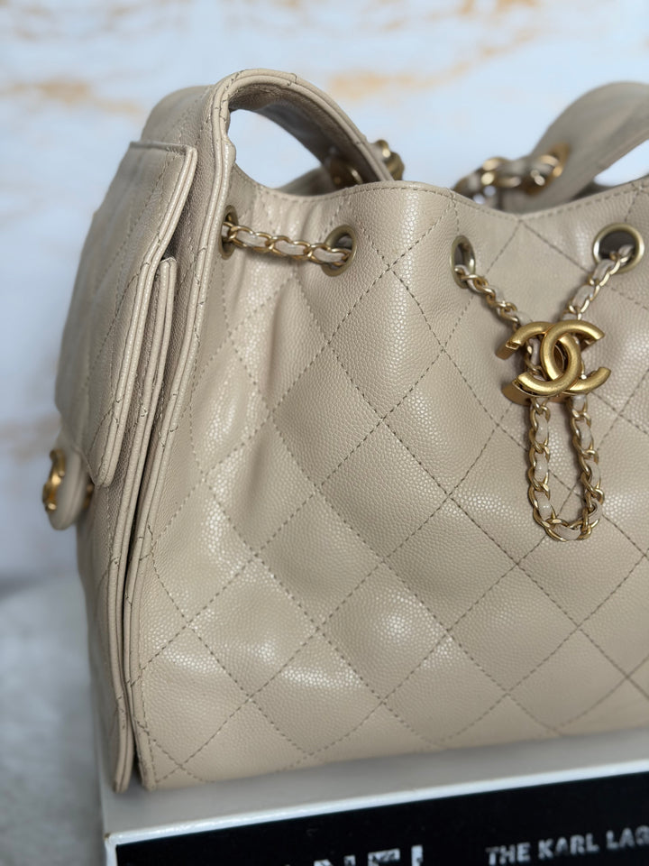 CHANEL Beige Caviar Aged GHW 25 Hobo Bag size SMALL 2025 25S collection