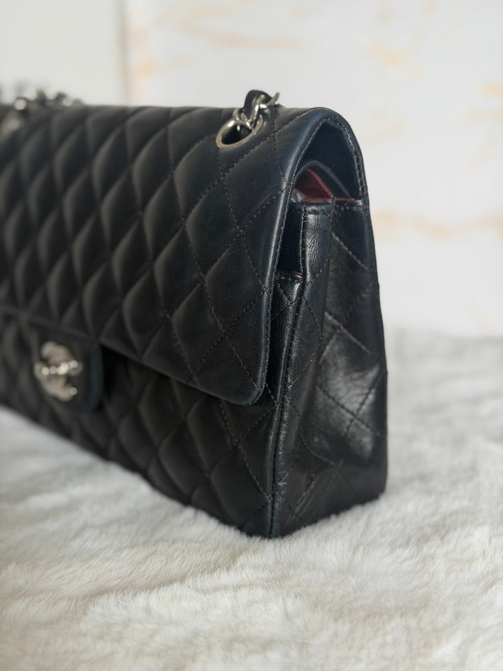 CHANEL series 12 Black Lambskin SHW Medium ML Timeless Classic Double Flap Bag 2011