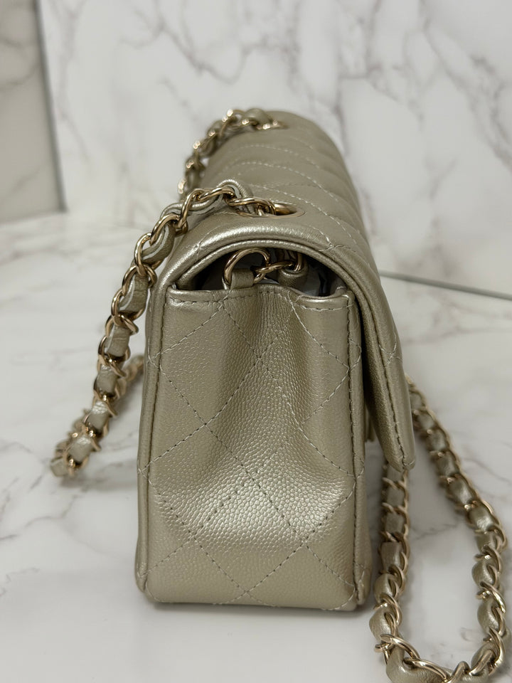 CHANEL series 23 Champagne Gold Caviar LGHW Mini Rectangular Flap Bag