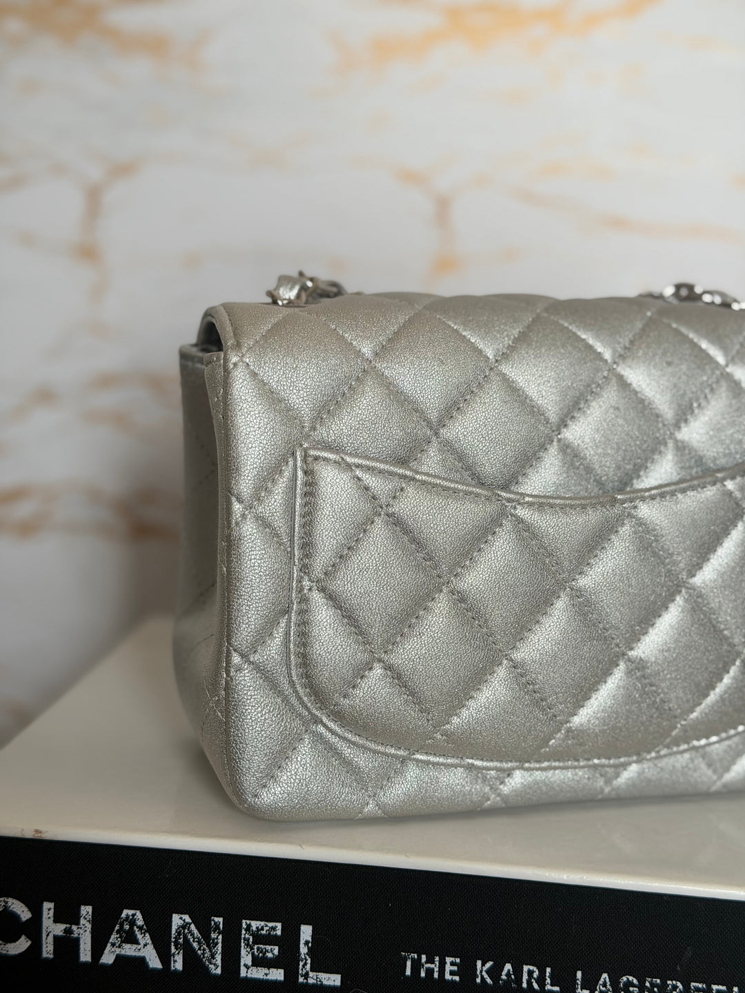 CHANEL Metallic Silver Lambskin SHW Square Mini Flap Bag 2021 21P collection series 31