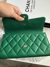 Load image into Gallery viewer, Chanel 18S Emerald Green Caviar LGHW Full size (8 inches) Sarah Flap Wallet
