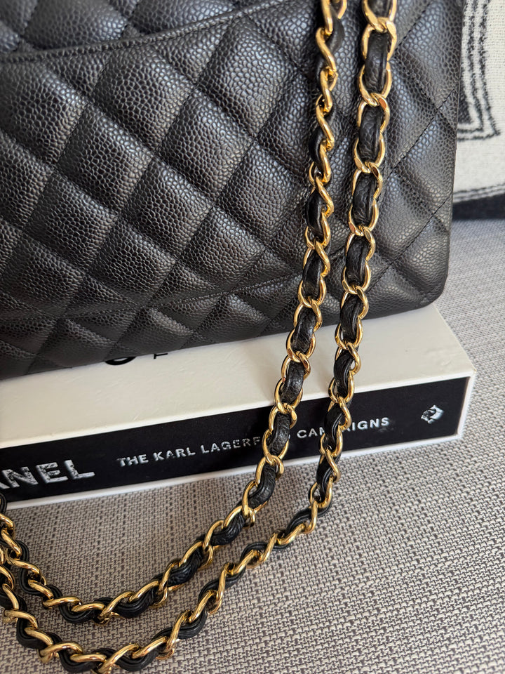 CHANEL series 15 Black Caviar GHW Jumbo Timeless Classic Double Flap Bag 2011