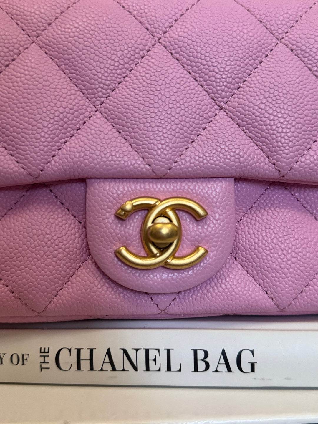 CHANEL 23P Mauve Pink Caviar Heart Adjustable Chain Aged GHW Mini Flap Bag 2023