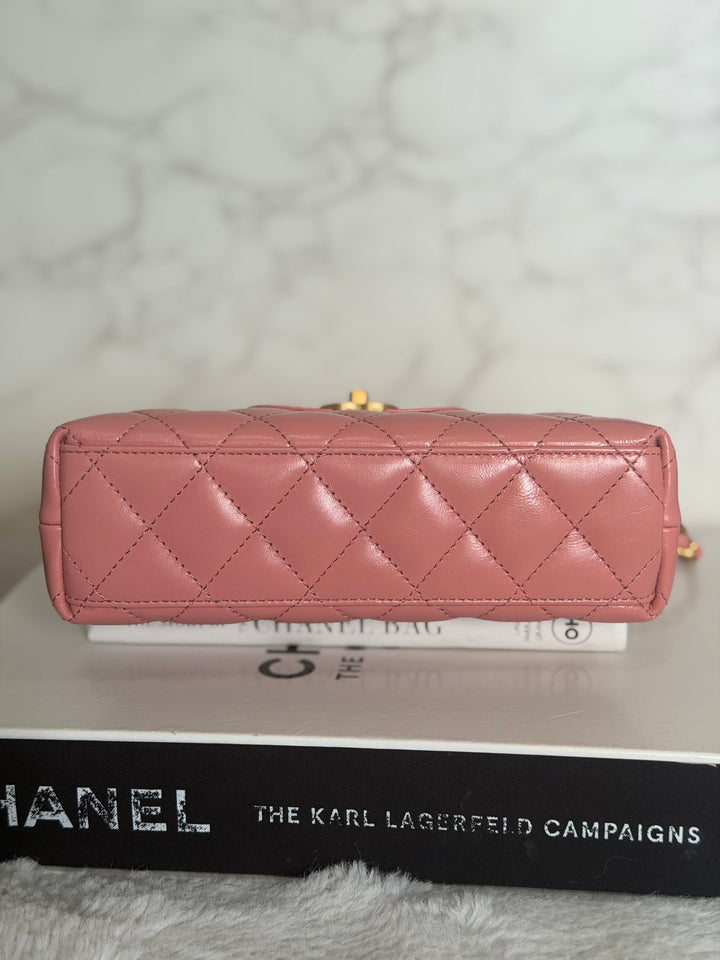 CHANEL Pink Calf skin aged GHW Kelly Shopping Tote Bag size Small 19 cms