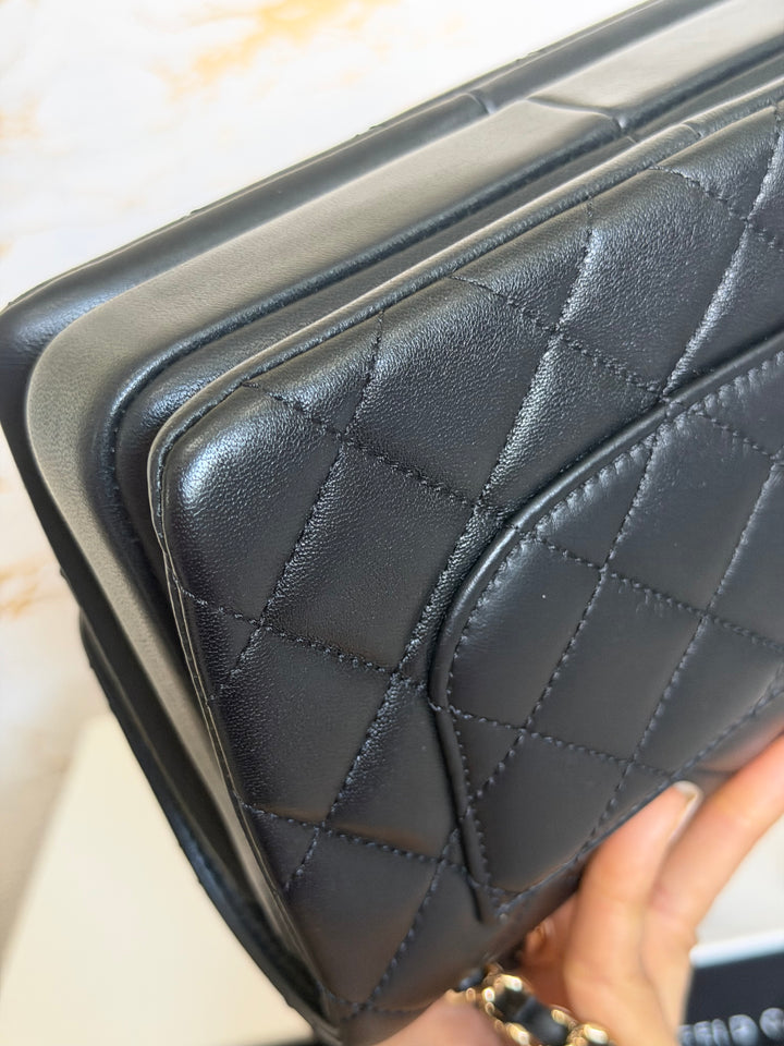 CHANEL Black Lambskin LGHW Trendy CC Flap Bag size MINI 8 inches with detachable Strap 2023/2024