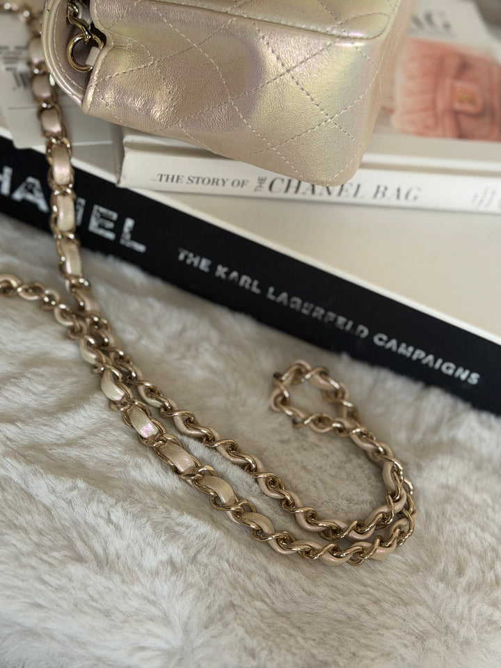 CHANEL 20B Iridescent Ivory Calf skin LGHW Mini Rectangular Flap Bag 2020