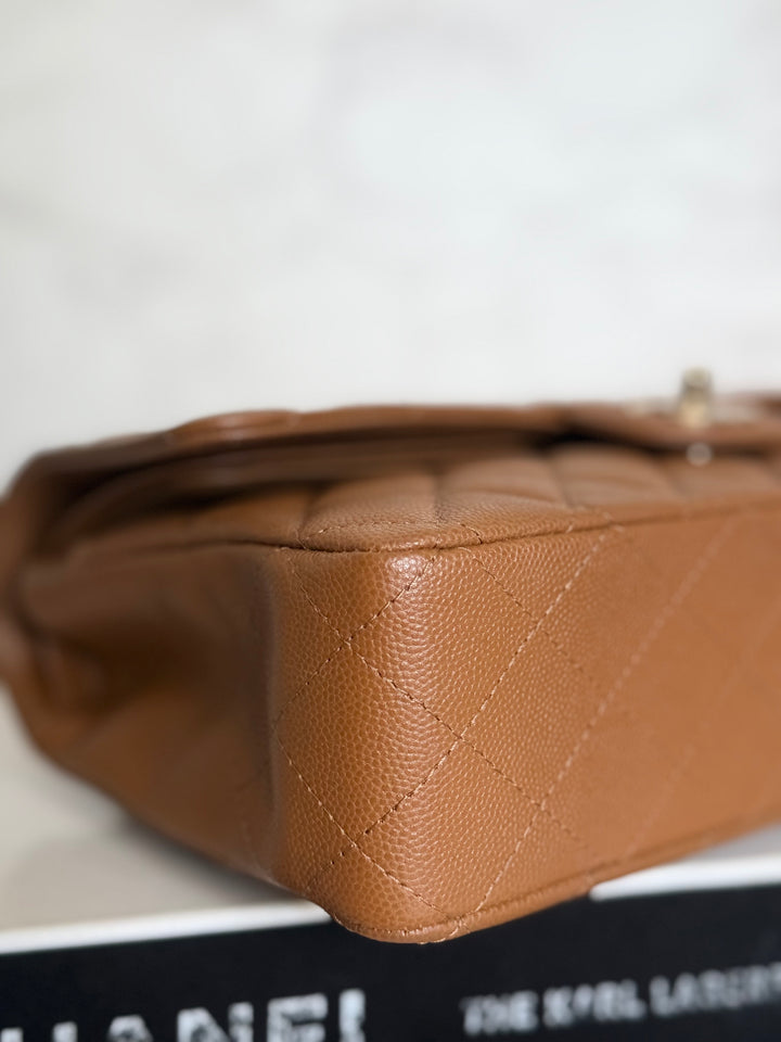 CHANEL 17C Brown Caramel Caviar LGHW Medium ML Timeless Classic Double Flap Bag 2016/2017