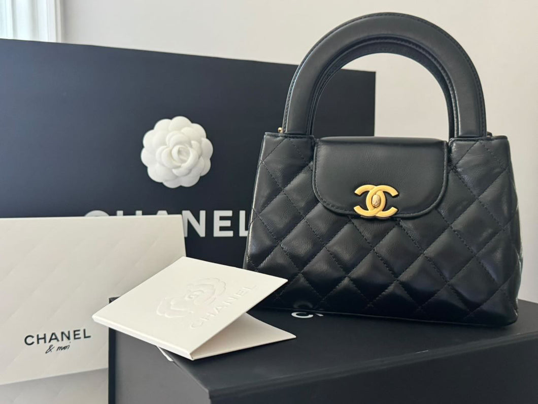 Chanel Kelly Black Calf skin aged GHW Small Shopping Tote
