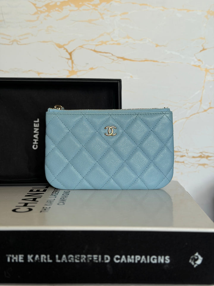 CHANEL series 31 Light Blue Caviar LGHW Mini O Case Pouch 15 cms