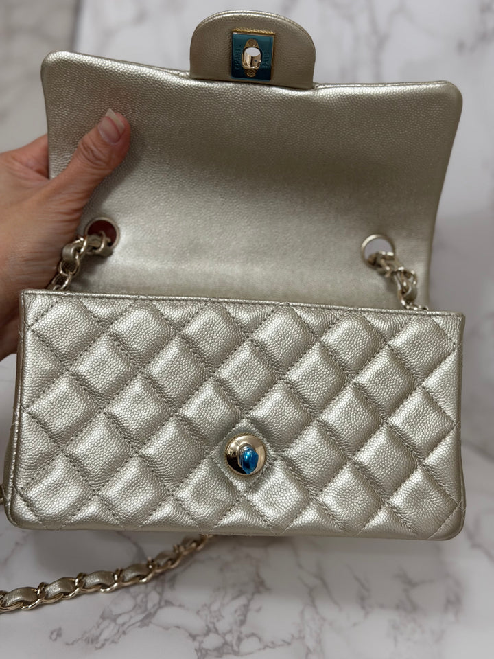 CHANEL series 23 Champagne Gold Caviar LGHW Mini Rectangular Flap Bag