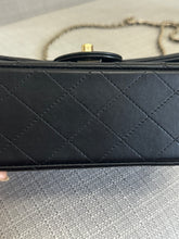 Load image into Gallery viewer, Chanel Black Lambskin Mini Rectangular Flap Bag with Top Handle and Champagne GHW
