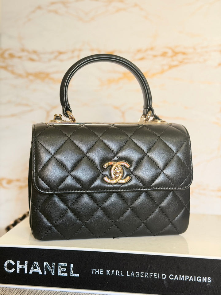 CHANEL Black Lambskin LGHW Trendy CC Flap Bag size MINI 8 inches with detachable Strap 2023/2024