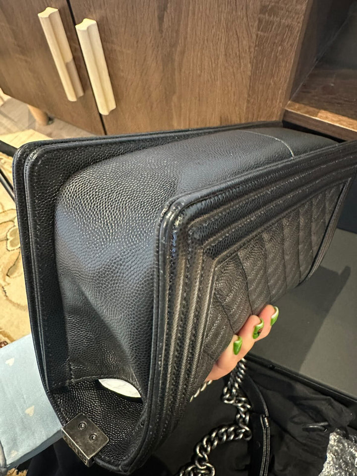 CHANEL series 20 2014/2015 Black Caviar Ruthenium Hardware Old Medium Le Boy Flap Bag