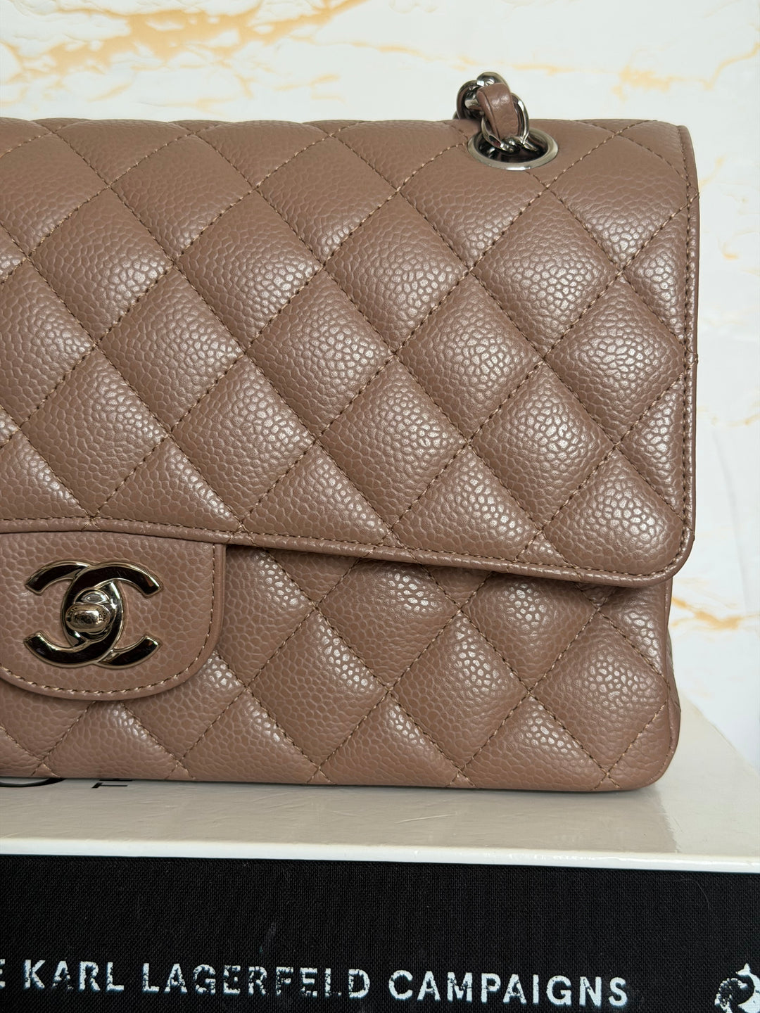 CHANEL series 13 Dark Beige Taupe Caviar SHW Medium ML Classic Double Flap Bag 2011