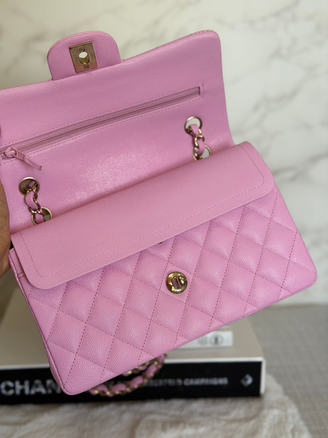 CHANEL 23P Mauve Pink Caviar Small Timeless Classic Double Flap Bag 2023