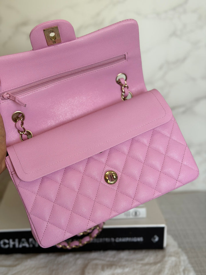 CHANEL 23P Mauve Pink Caviar Small Timeless Classic Double Flap Bag 2023