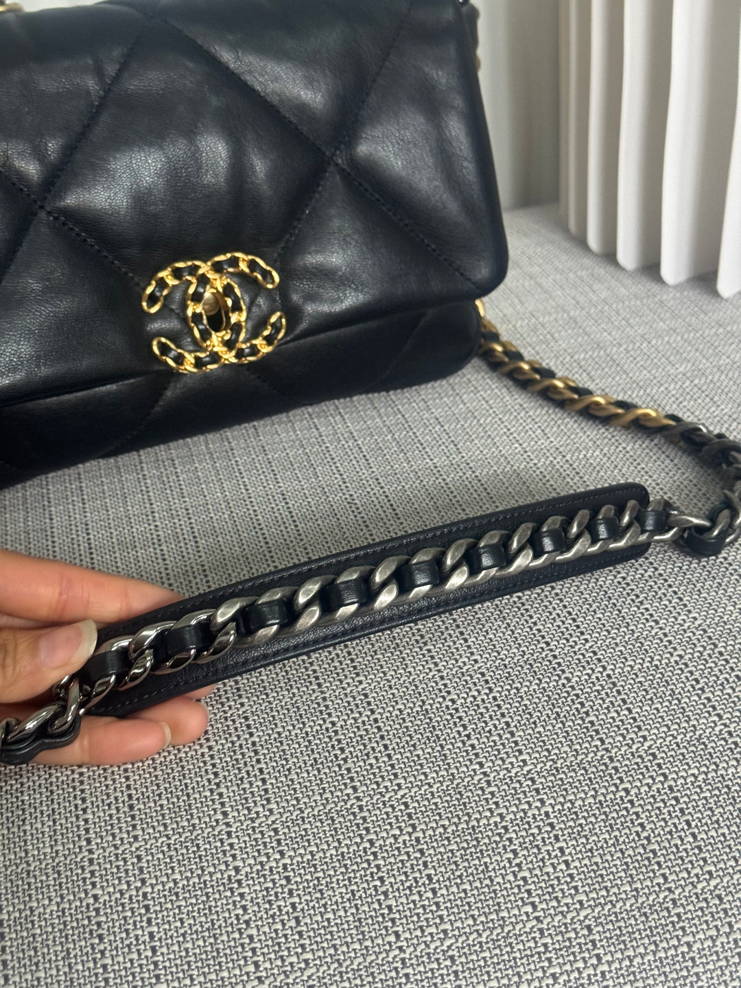 CHANEL 19 Size Small Black Lambskin Mixed Hardware Flap bag with Top Handle