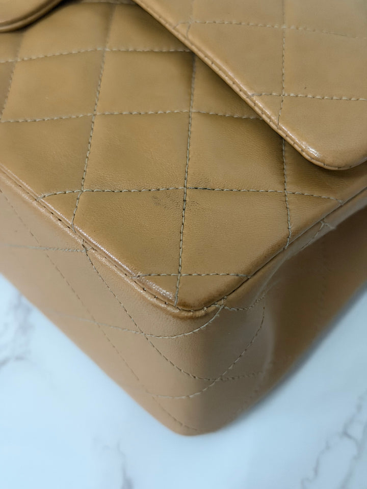 CHANEL series 4 Vintage 24K GHW Dark Beige Lambskin Timeless Classic Medium Double Flap Bag