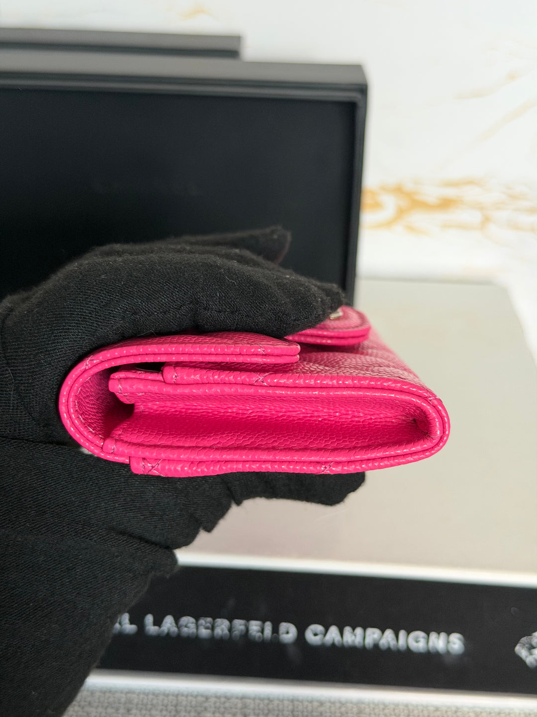 CHANEL Pink Caviar LGHW Classic Flap Snap Card Holder 2022 22K collection