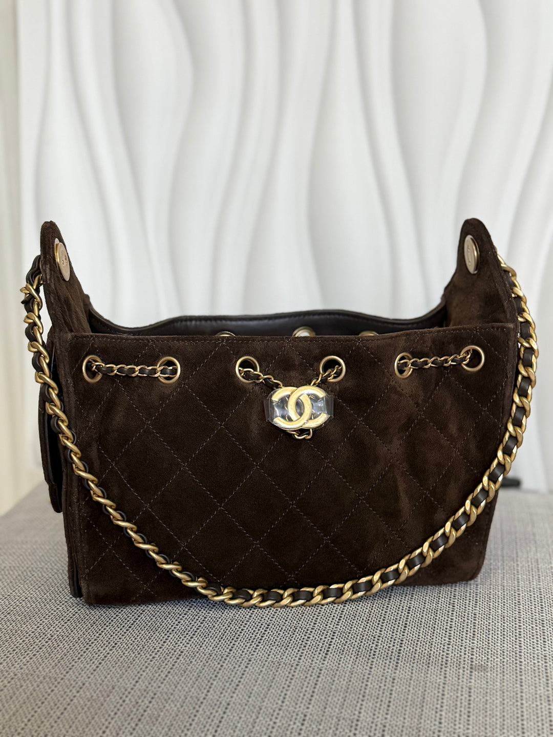 CHANEL 26C collection 2025/2026 Brown Suede Leather Mini 25 Hobo Bag with aged GHW