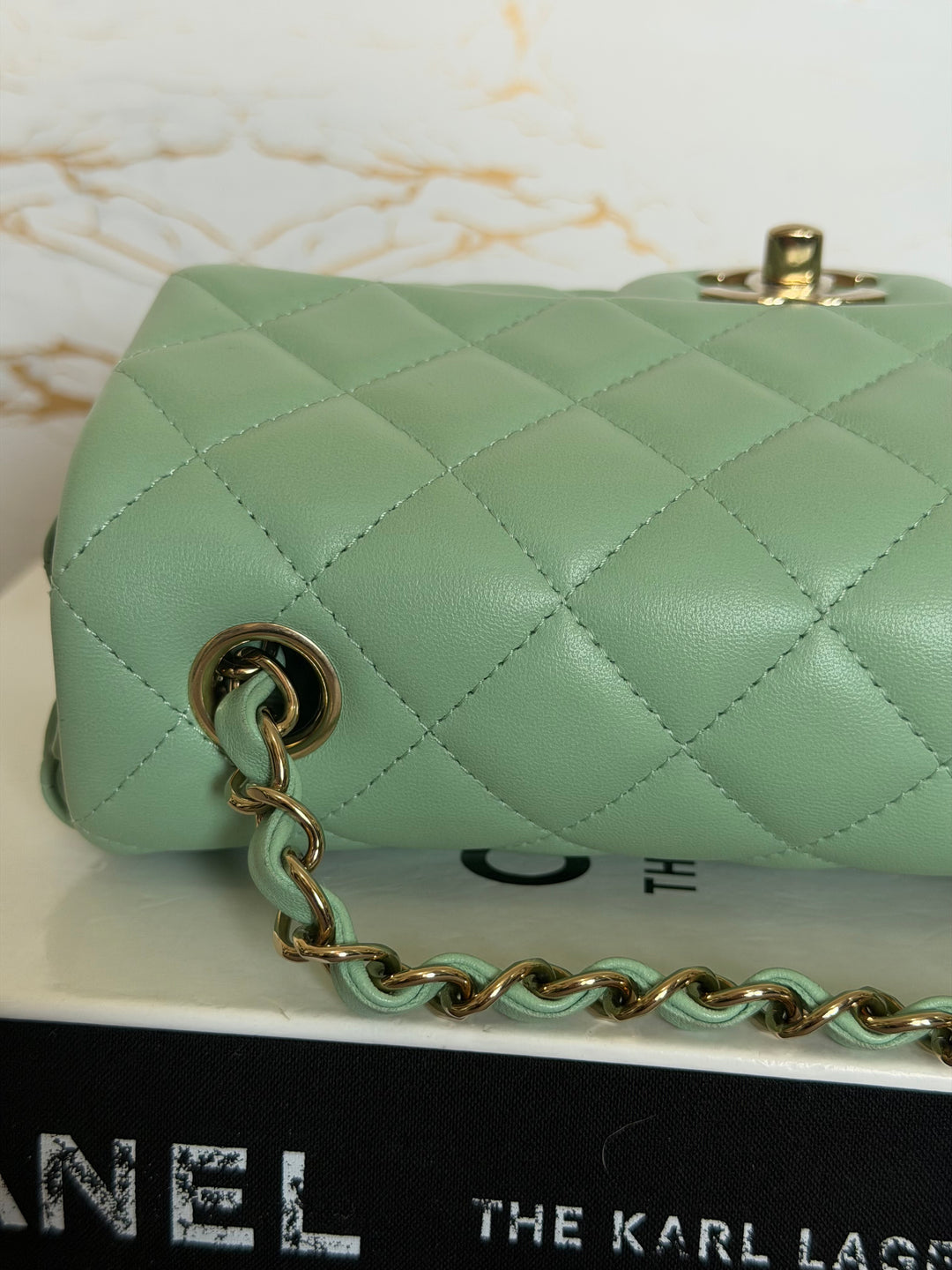CHANEL Pastel Green Lambskin LGHW Mini Rectangular Flap Bag 2024 8 inches 20 cms