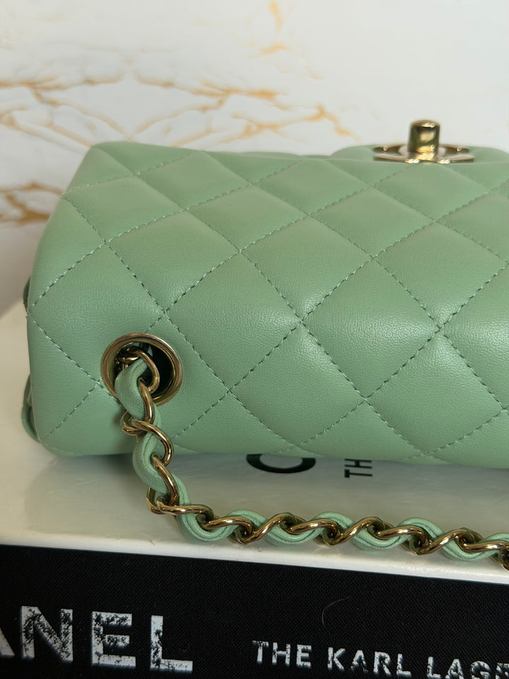 CHANEL Pastel Green Lambskin LGHW Mini Rectangular Flap Bag 2024 8 inches 20 cms