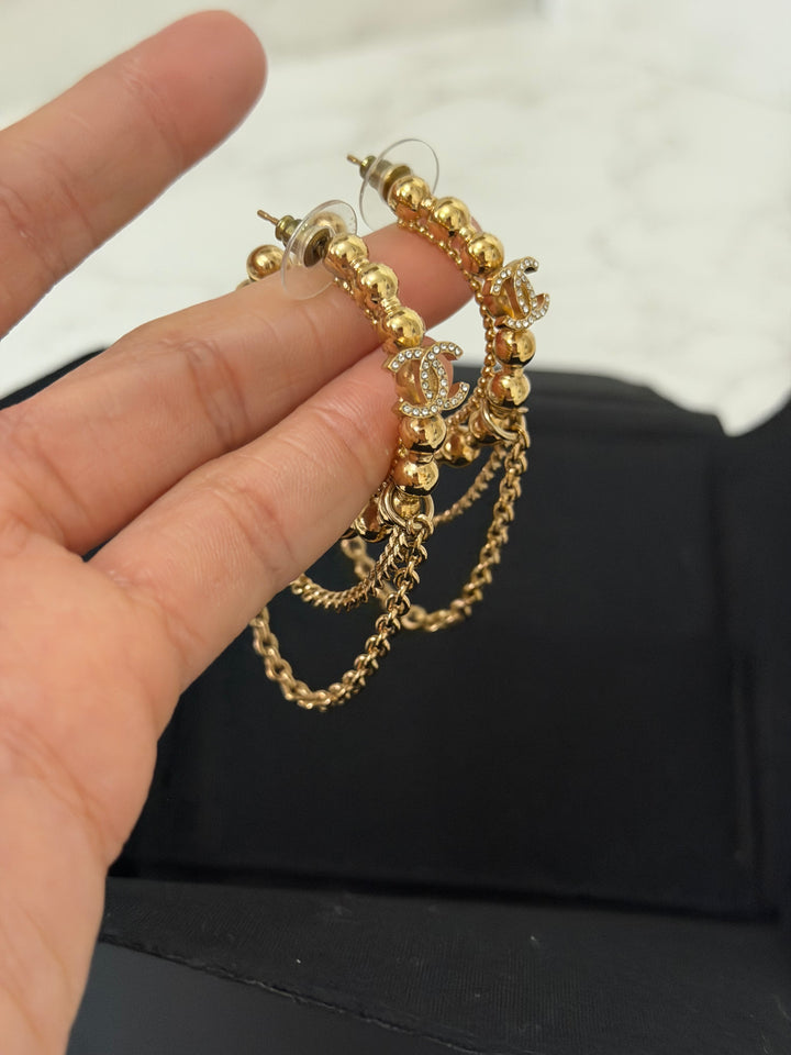 CHANEL 22C Gold Beads Earrings