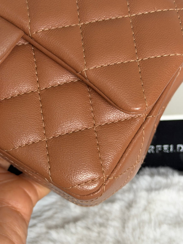 CHANEL 22S Caramel Brown NB356 Lambskin LGHW Mini Rectangular Flap Bag 2022