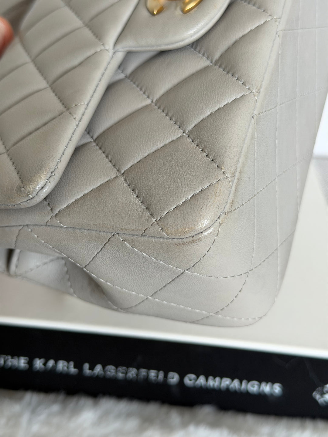 CHANEL Grey Lambskin aged GHW Mini Rectangular Flap bag Top Handle 2021 21A collection