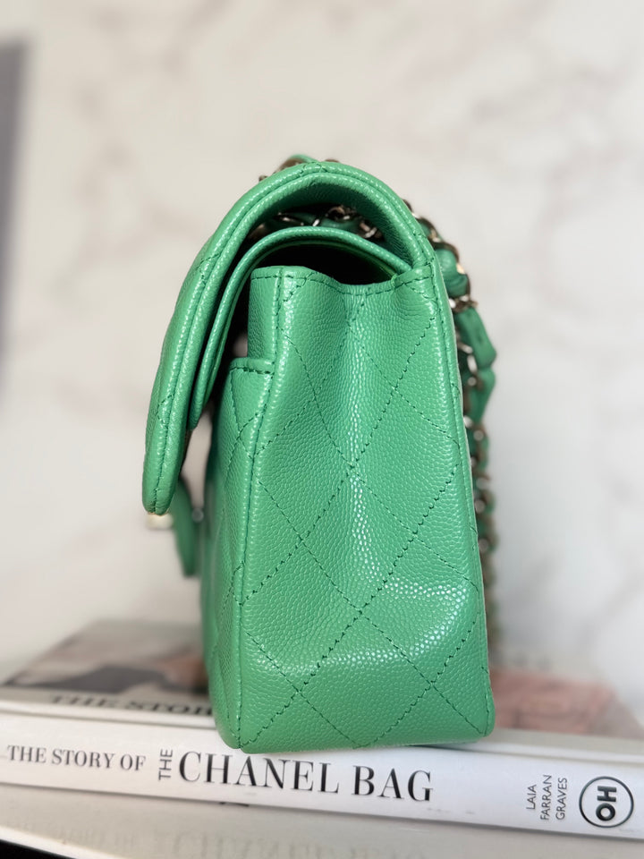 CHANEL 21P Avocado Green Caviar LGHW Small Timeless Classic Double Flap Bag 2021