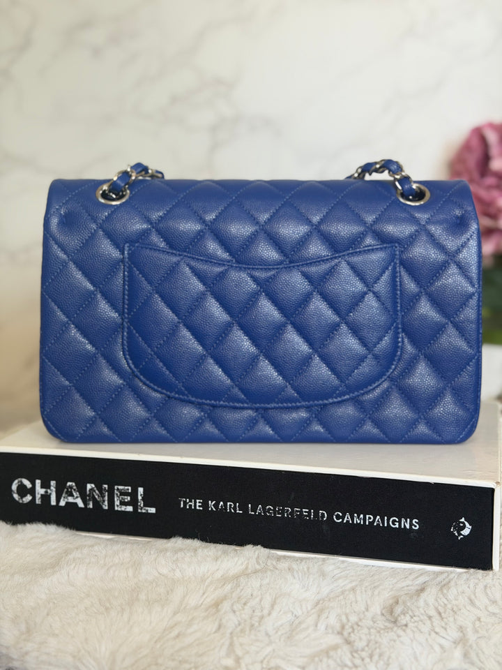 CHANEL Dark Blue Caviar SHW Medium ML Classic Timeless Double Flap Bag 21K collection 2021