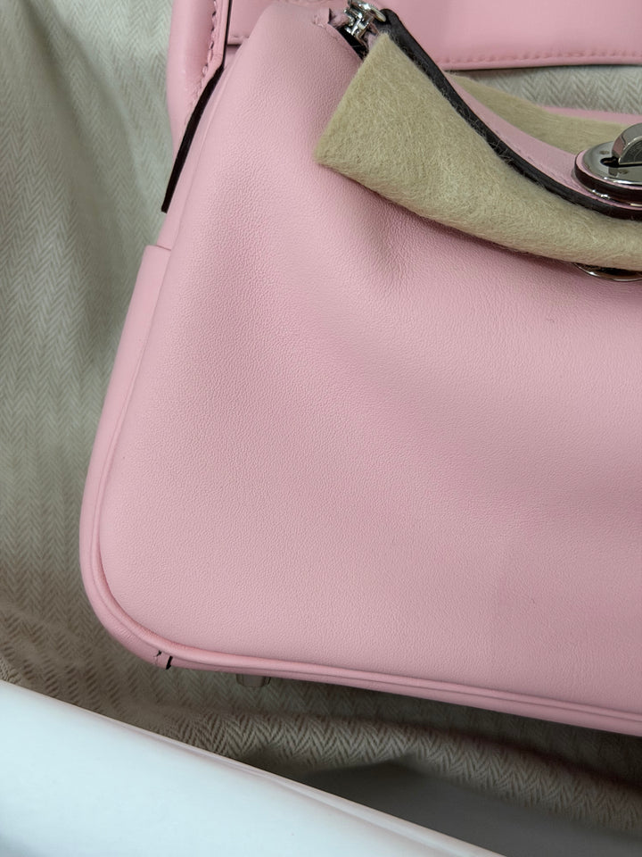 Hermes Mini Lindy Rose Sakura Swift leather PHW Stamp B 2024 *Rare combo*