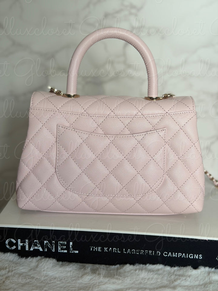 CHANEL 22P Light Pink Sakura Caviar LGHW Coco handle Flap Bag With detachable strap size Small 2022