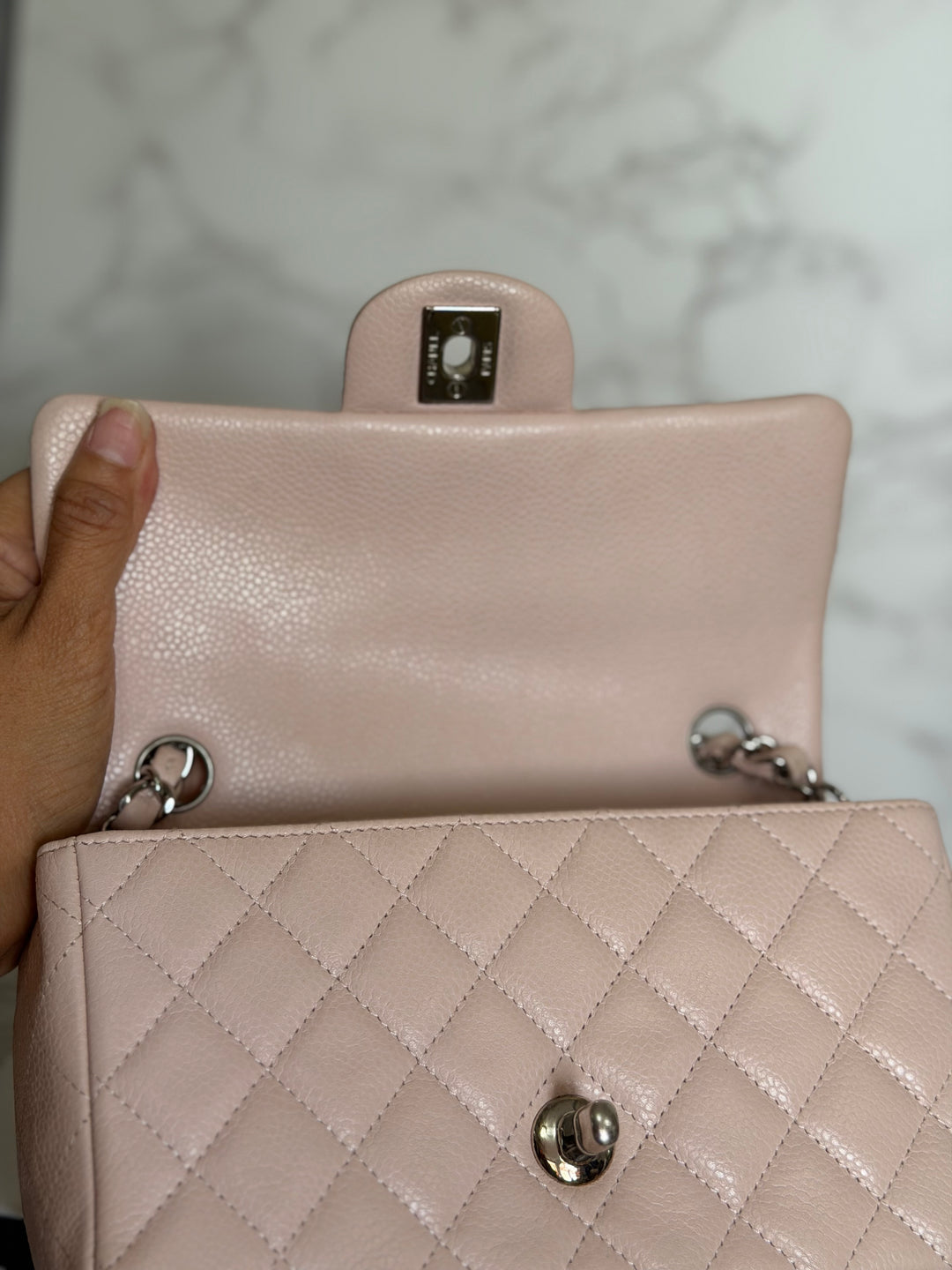 CHANEL series 18 Light Sakura Pink Caviar SHW Mini Rectangular Flap Bag 2014 14C collection