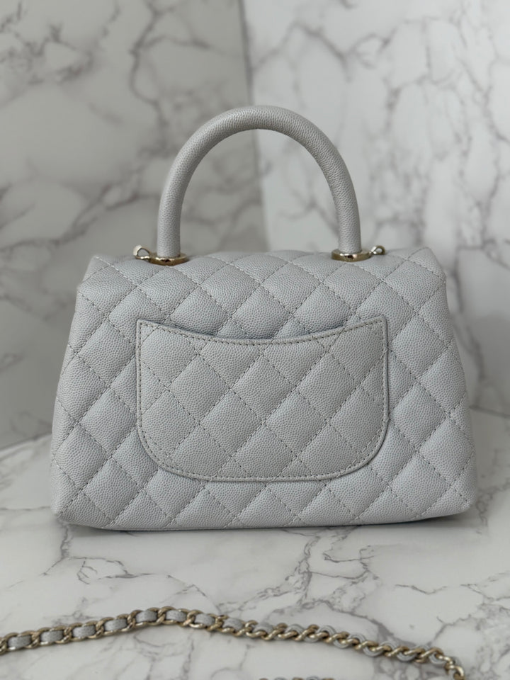 CHANEL 18P series 27 2018 Light Grey Caviar LGHW Coco Handle Size Small with Detachable Shoulder strap