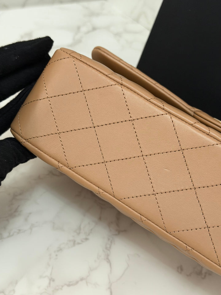 CHANEL 22K collection 2022 Dark Beige Lambskin LGHW Medium ML Timeless Classic Double Flap Bag