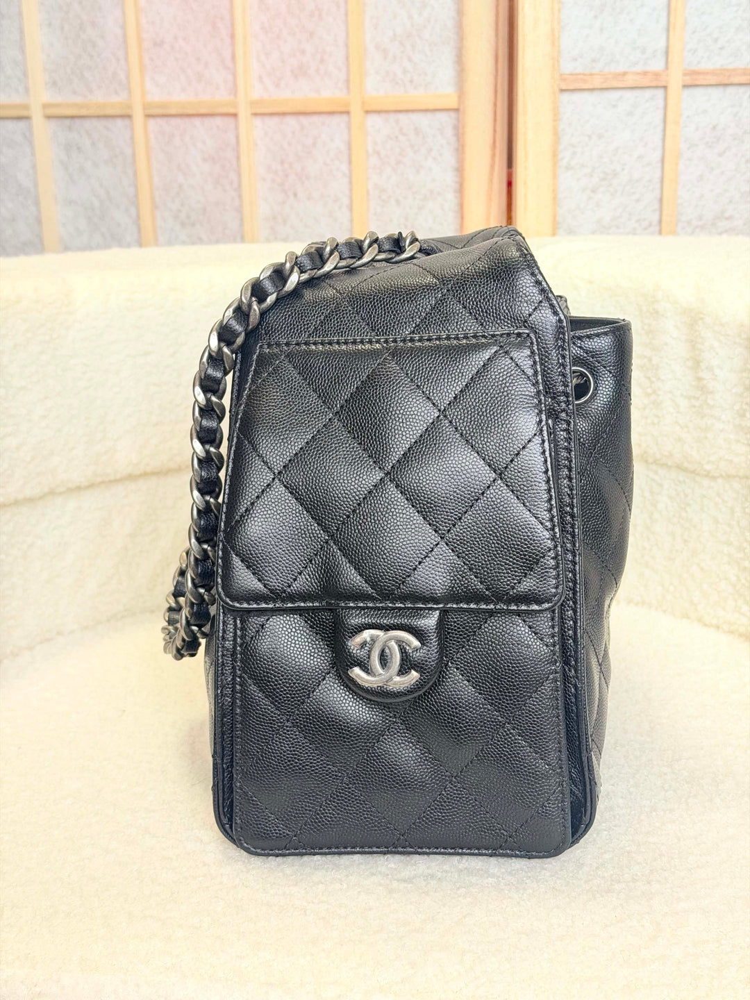 CHANEL Black Caviar Ruthenium Hardware 25 Hobo Bag size SMALL