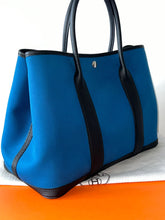 Load image into Gallery viewer, Hermes Garden Party 36 in Blue canvas and negoda leather with silver hardware
