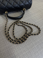 Load image into Gallery viewer, Chanel Black Lambskin Mini Rectangular Flap Bag with Top Handle and Champagne GHW
