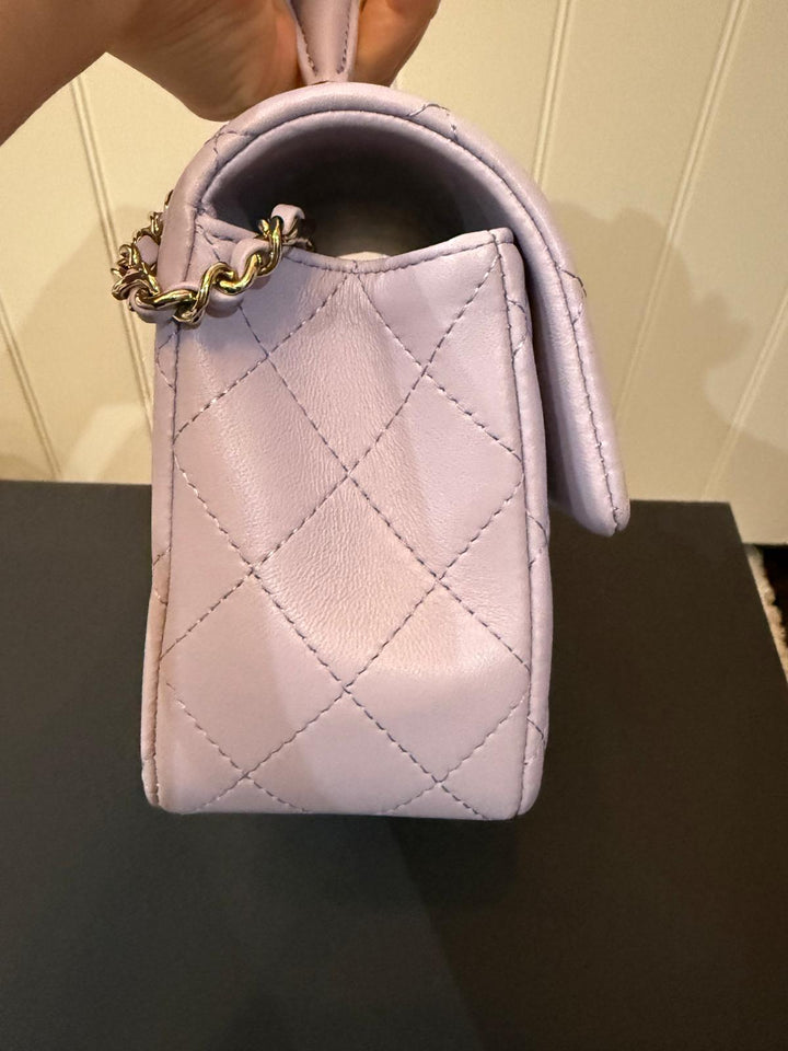 CHANEL 21K collection 2021 Light Purple Lambskin LGHW Mini rectangular flap bag with Leather Top Handle