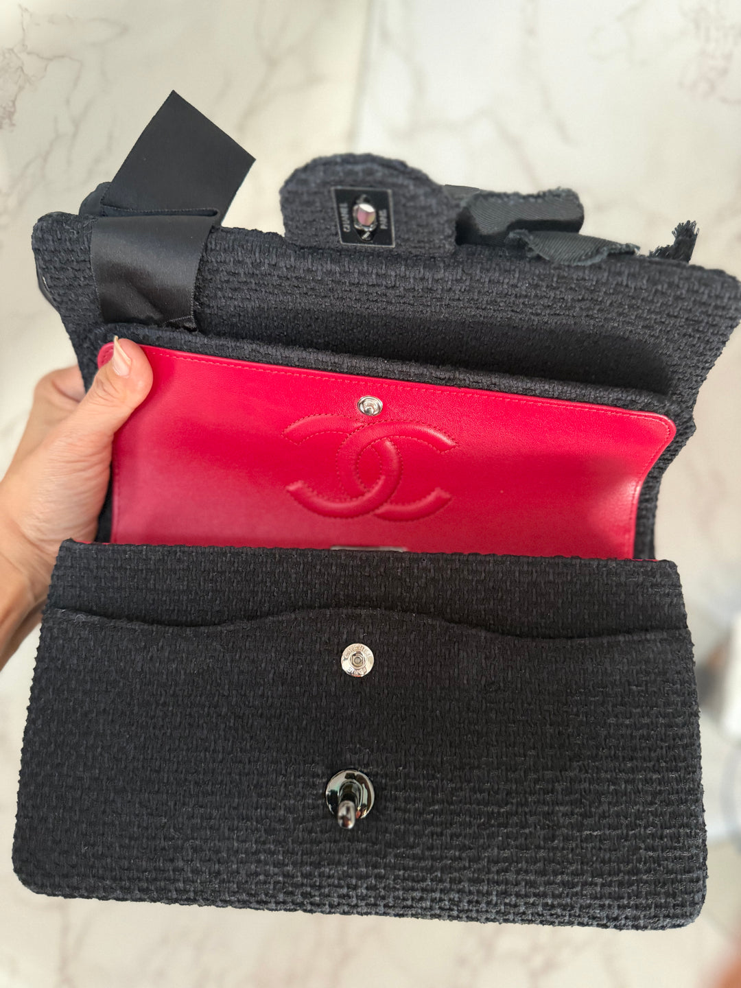 CHANEL 23C 2023 Embroidered Flower Tweed Medium Classic Flap Bag