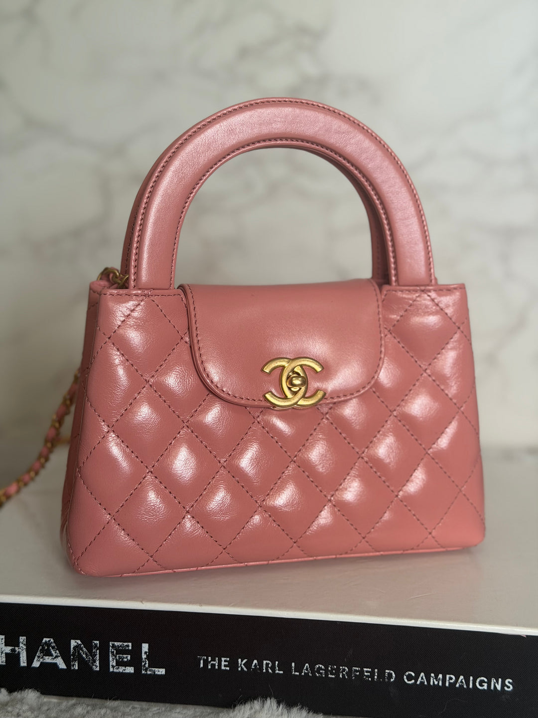 CHANEL Pink Calf skin aged GHW Kelly Shopping Tote Bag size Small 19 cms
