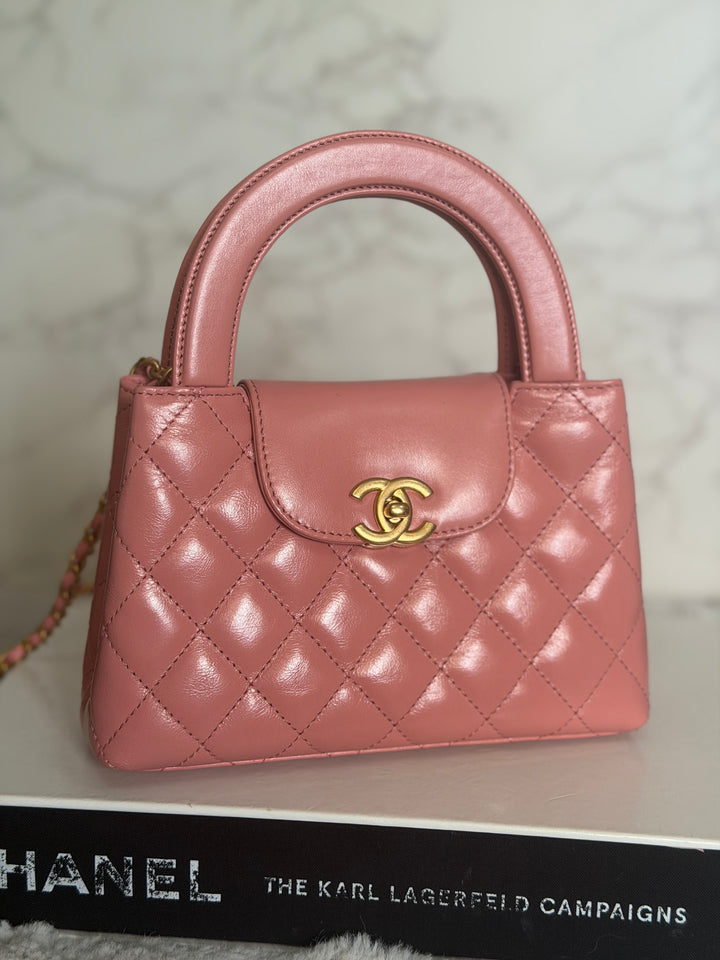 CHANEL Pink Calf skin aged GHW Kelly Shopping Tote Bag size Small 19 cms