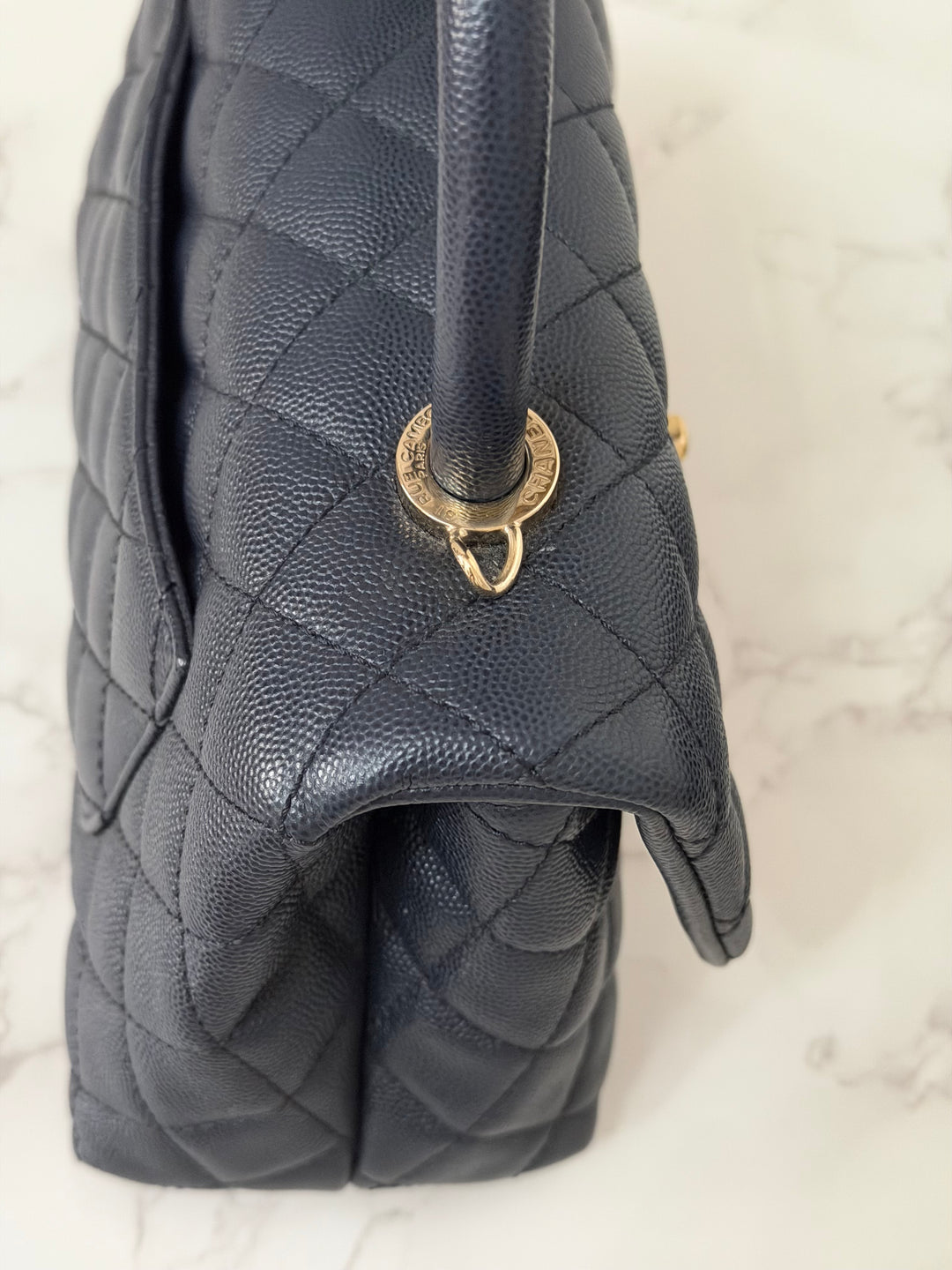 CHANEL series 30 2020 Navy Blue Caviar LGHW Small Coco Handle Flap Bag with Detachable Strap