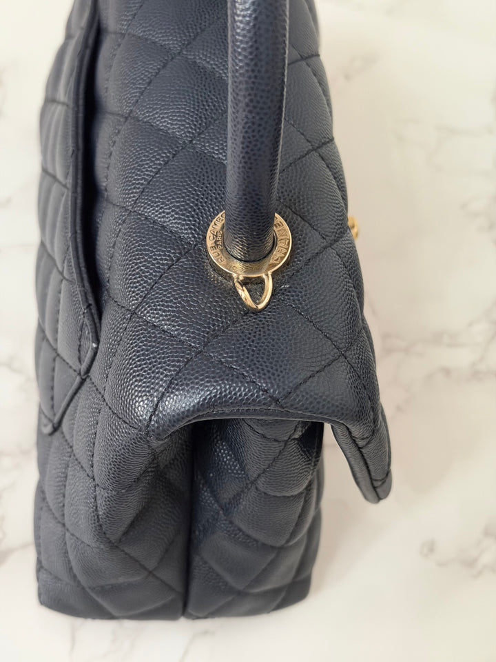 CHANEL series 30 2020 Navy Blue Caviar LGHW Small Coco Handle Flap Bag with Detachable Strap